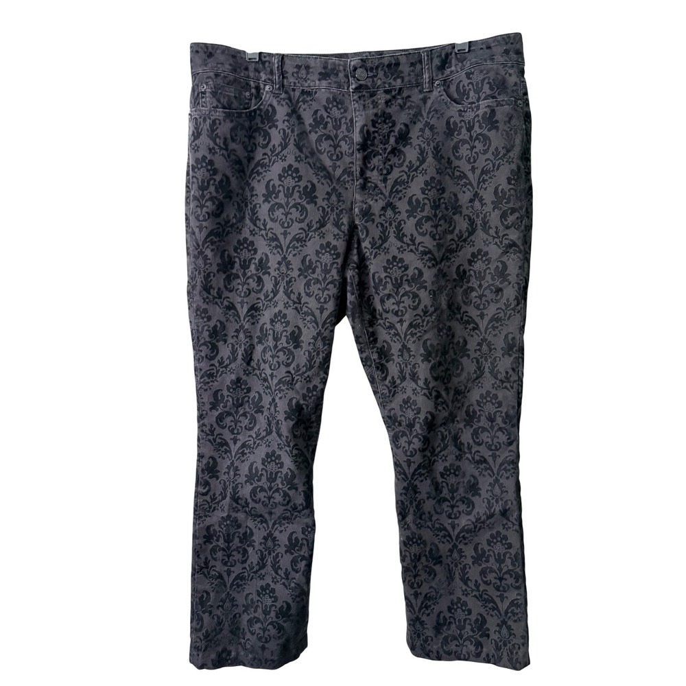 Lauren Ralph Lauren Damask‎ Flocked Jeans Womens 16 Black Excellent Straight